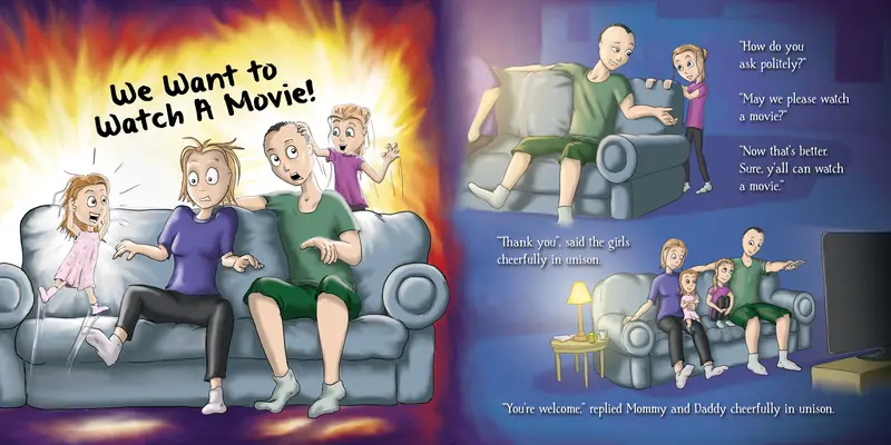 The kids ask nicely to watch a movie, then settle in on the couch