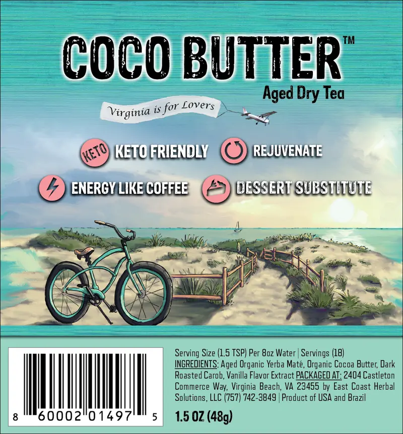 Coco Butter Aged Dry Tea pouch label